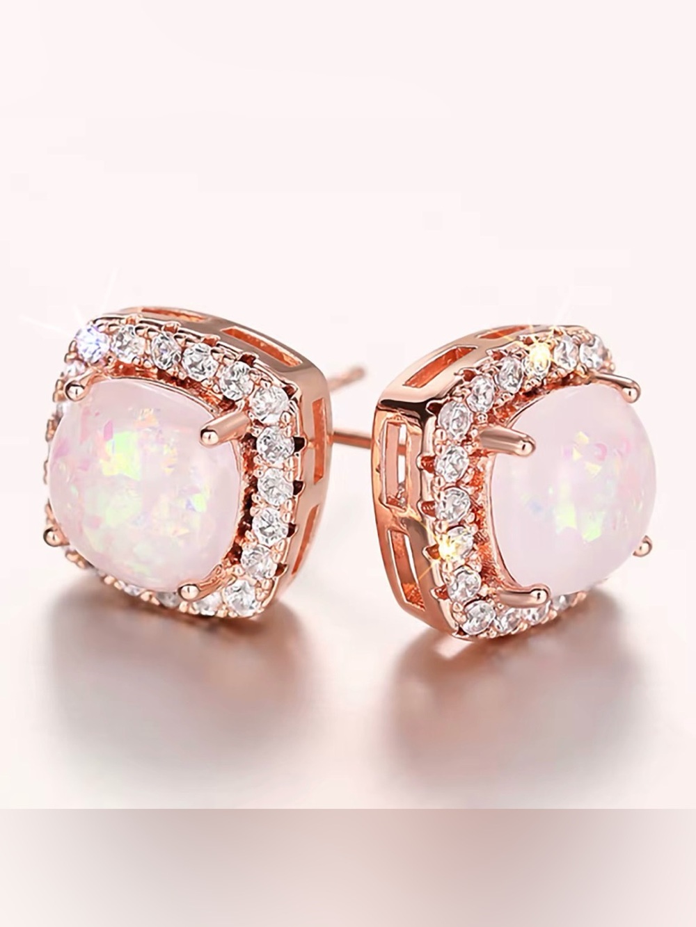 Fire Opal Rose Gold Stud Earrings